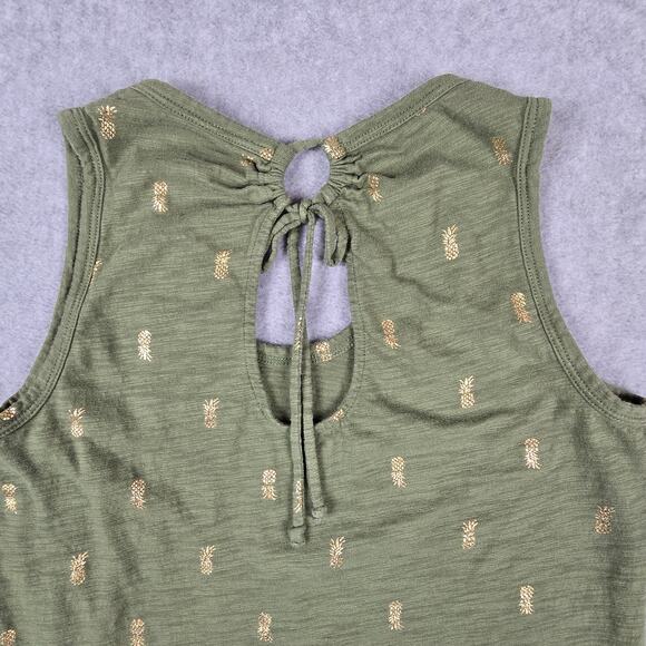 Old Navy Top Womens Size XS Knit Tie Back Tank Olive Green Gold Pineapple Print - Picture 9 of 16